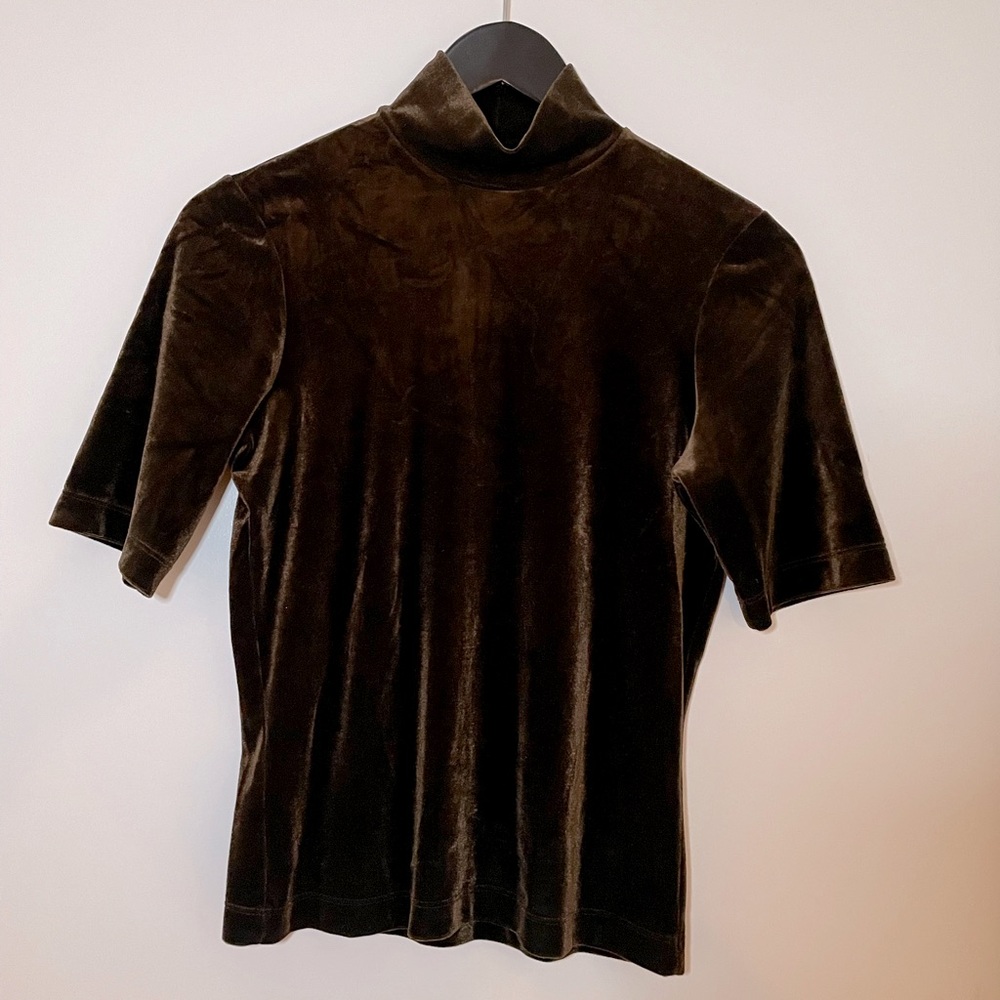 BCBG Brown Velour Turtleneck Top Medium